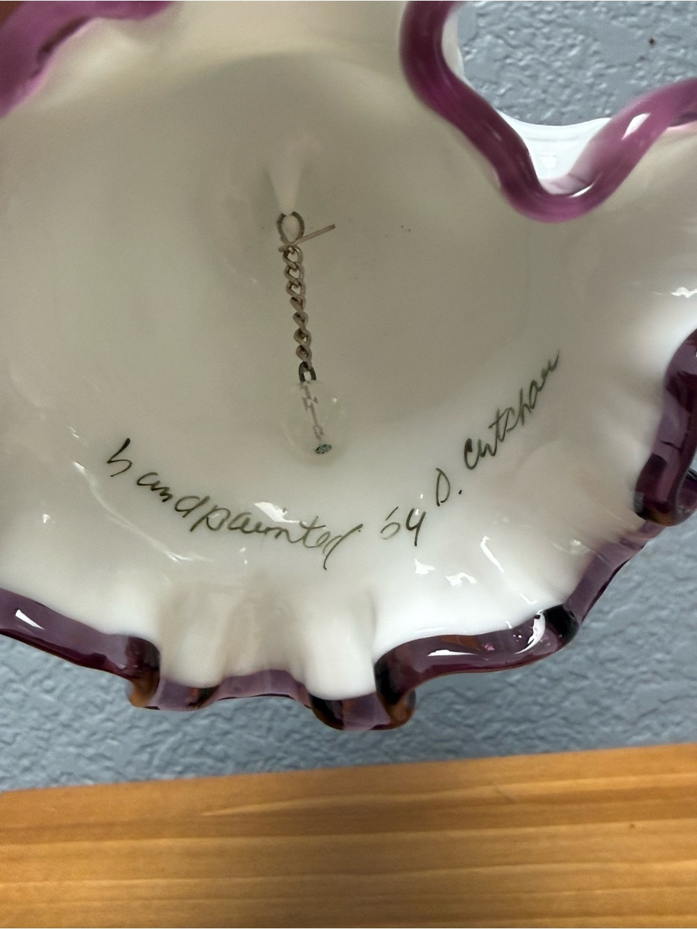 Fenton White Milk Glass Bell Purple-Trim Floral Accents - Picture 7 of 9